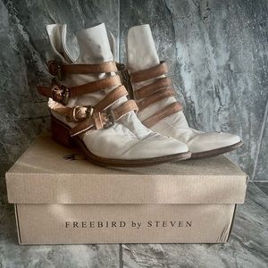 AS-98 White & Brown Buckle Ankle Boots